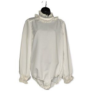 Vintage Body Maker by Weber Originals White High Collar Body Suit Size 15/16